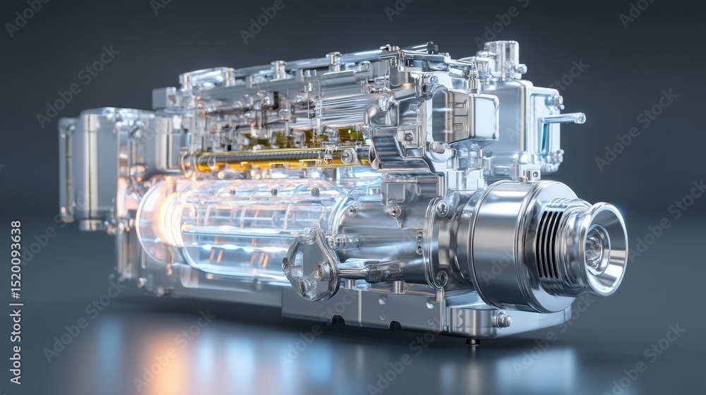 Poster detailed view of a modern engine model showcasing advanced engineering features.