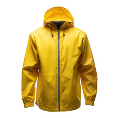 Yellow rain jacket with hood isolated on transparent background