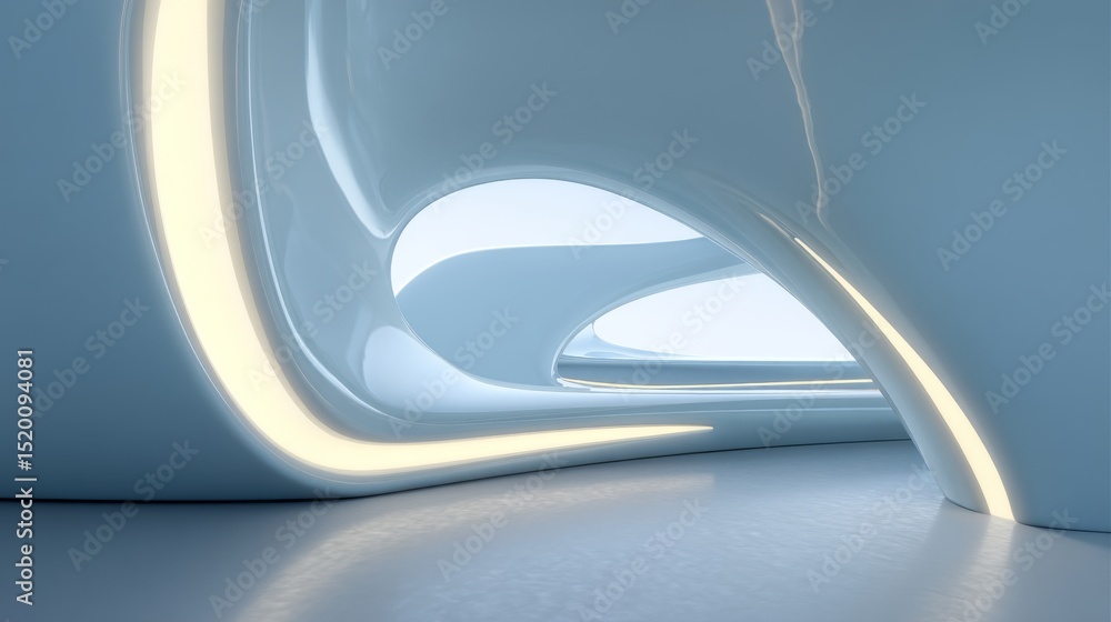 Poster futuristic architectural design with smooth lines and ambient lighting.