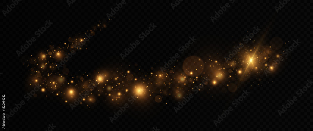 Wall mural glitter wave dust with glowing particles and shiny twinkle flow on a transparent background. sparkle