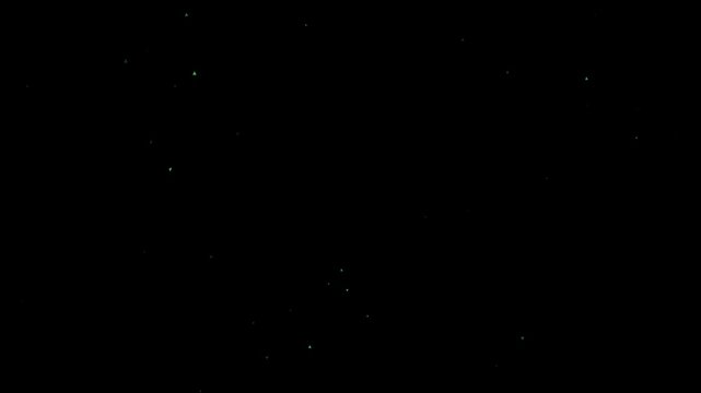 explosion with green triangle particle polygon geometric alpha channel in black background digital 2D triangle explosion