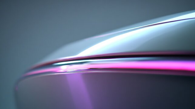 Futuristic close-up of a sleek, metallic surface with vibrant reflections and smooth curves.
