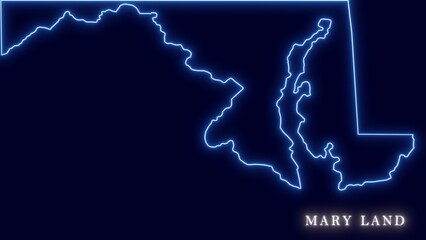 United States Mary Land abstract futuristic neon outline map isolated on dark background 