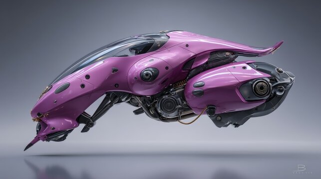 Futuristic pink hovercraft showcasing advanced technology and sleek design.