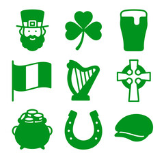 vector isolated green color ireland traditional cultural symbols