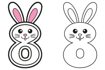 A colorful and line art rabbit formed from the number eight for holiday fun