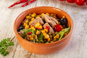 Dietary salad with canned tuna and corn