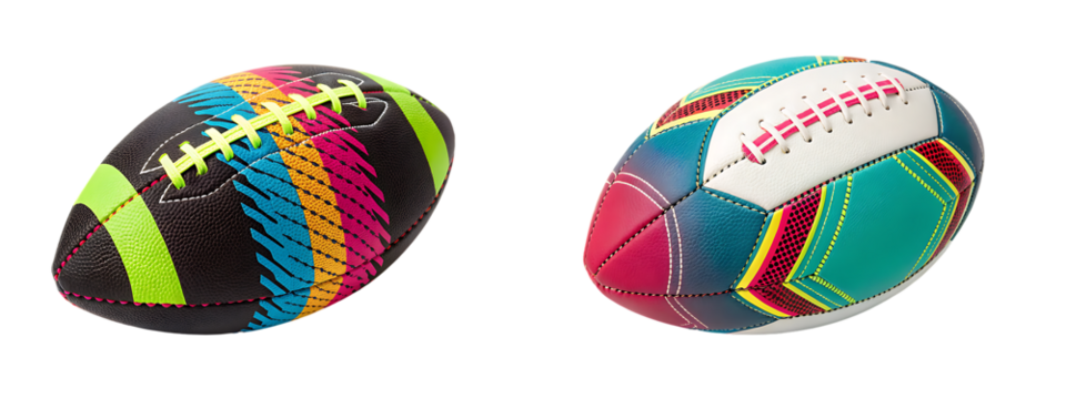 Vibrant American footballs with unique colorful fabric patterns