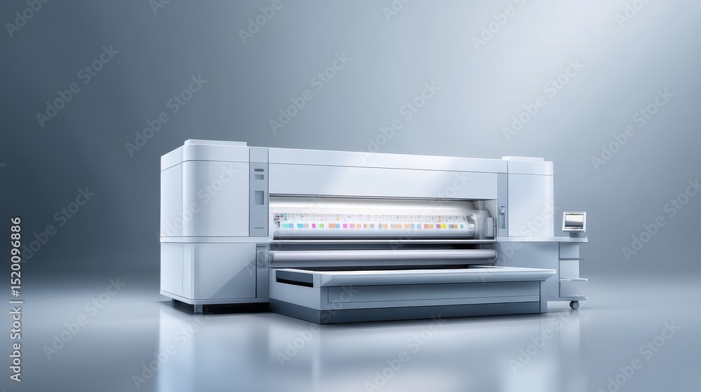 Poster high-tech industrial printing machine with sleek design and advanced features.