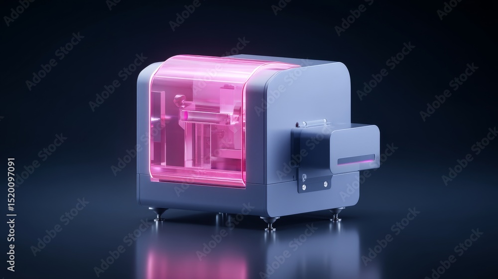 Poster innovative device featuring a futuristic pink design for advanced functionalities.