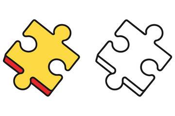 Single yellow and red puzzle piece stands beside a black outline of a puzzle piece