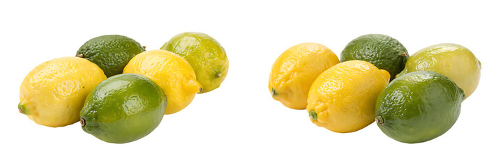 Fresh lemons and mangoes arranged in neat alternating rows