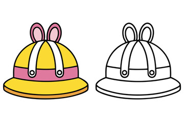 Two cute pith helmets, one colored with yellow and pink, and another outline
