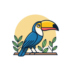 bird on a branch toucan-bird--white-background Toucan. Digital illustration for books and stories about animals. Simple, bright picture.	