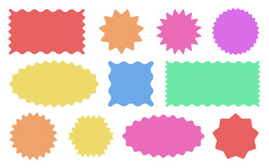 Retro Badge Label Wavy Edge Rectangle, Oval, Circle Set. Abstract Elements for Label, Badge, Template, Web Design and Social Media