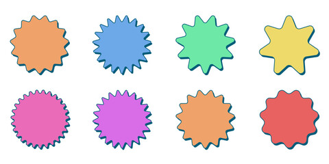 Retro Shape Label Wavy Edge Circle Set With Shadow Effect. Abstract Elements for Label, Badge, Template, Web Design and Social Media