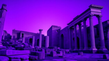 Fototapeta premium Purple Sunset with Ancient Ruins.