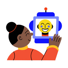 A flat style illustration showing robot emotion