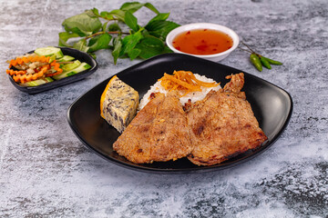 Roasted pork steak with rice