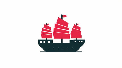 Chinese Cargo Ship Icon Design Vector Illustration Maritime Transport Commercial Vessel Shipping Industry Freight Transportation Global Trade Logistics Symbol Flat Graphic
