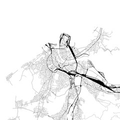 Monochrome city map with road and train network of	Basel, Switzerland