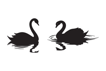Beautiful collection of black swan illustrations with serene water waves and detailed reflections in silhouette art