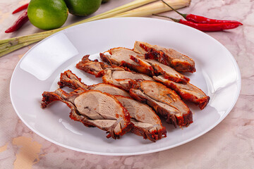 Roasted gourmet duck fillet slices