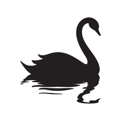 Black swan silhouettes floating on water with elegant reflections and soft ripple effects in vector art