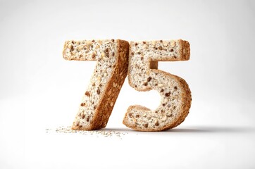 Zahl 75 aus Mehrkornbrot – Jubiläum mit Körnern