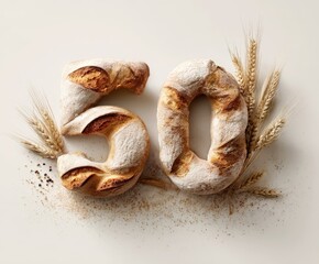 Brot in Form der Zahl 50 mit Ähren – Feierliches Jubiläum