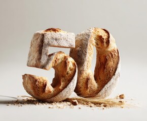Number 50 Shaped from Artisan Bread for Bakery Anniversary Celebration