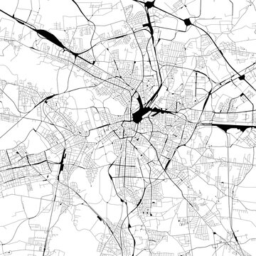 Monochrome city map with road and train network of	Leipzig, Germany