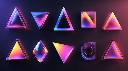 Abstract holographic shapes triangles squares circles design wallpaper background render illustration art