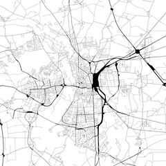 Monochrome city map with road and train network of	Halle, Germany