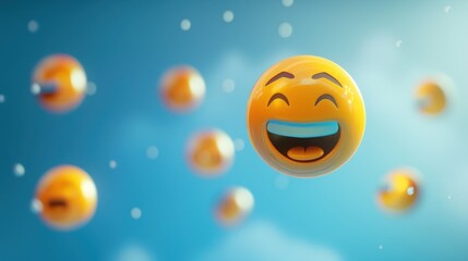 Fototapeta premium 3D rendering of a smiling emoji floating in the air