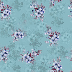 Modern floral repeat pattern with abstract style flowers
