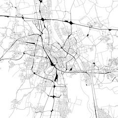 Monochrome city map with road and train network of	Augsburg, Germany