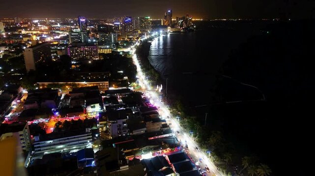 Night Cityscape: Coastal Road Illumination at Night