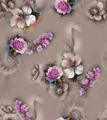 Modern floral repeat pattern with abstract style flowers
