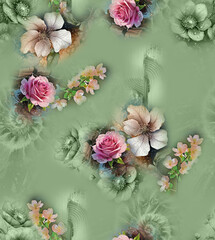 Modern floral repeat pattern with abstract style flowers
