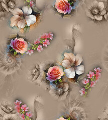 Modern floral repeat pattern with abstract style flowers
