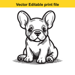 Adorable French Bulldog Puppy Illustration: Vector Printable Graphic