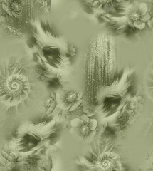 Modern floral repeat pattern with abstract style flowers
