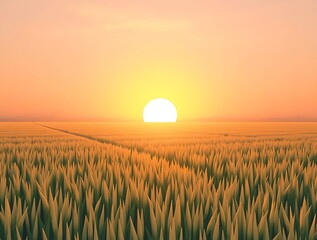 Sunset over golden wheat field.