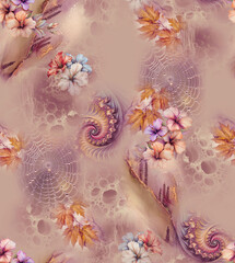 Modern floral repeat pattern with abstract style flowers

