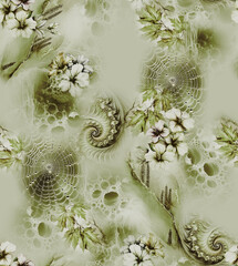 Modern floral repeat pattern with abstract style flowers
