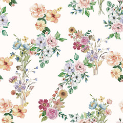 Modern floral repeat pattern with abstract style flowers
