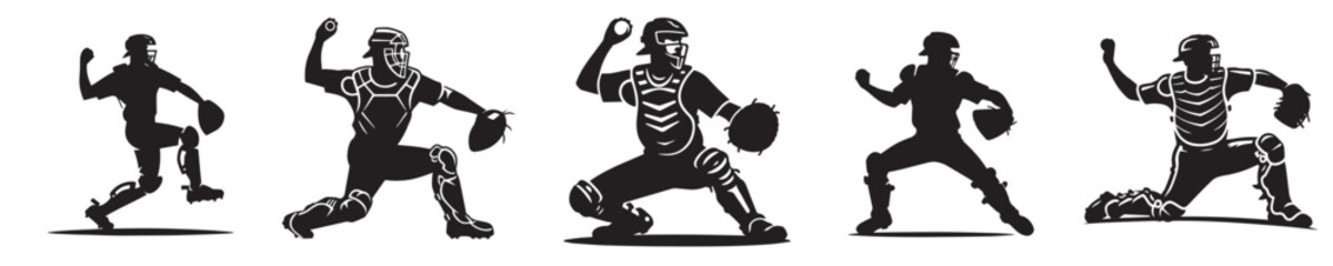 vector silhouette of catcher baseball player