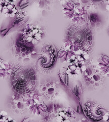 Modern floral repeat pattern with abstract style flowers

