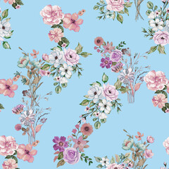 Modern floral repeat pattern with abstract style flowers
